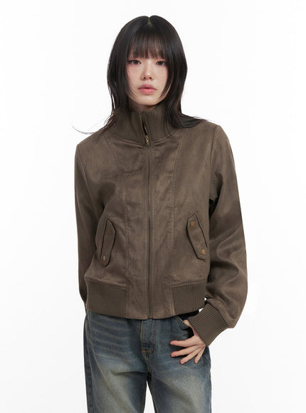 zip-up-suede-bomber-jacket-id402 / Dark green