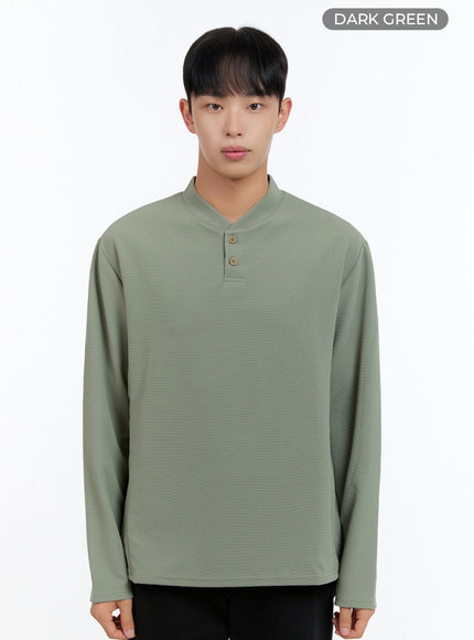 mens-henley-neck-long-sleeve-tee-is413 / Dark green