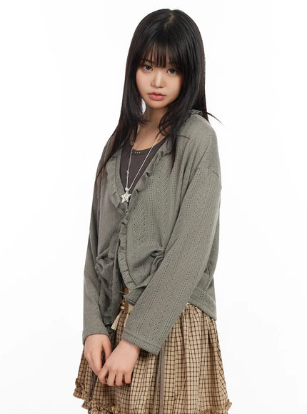 pointelle-knit-cardigan-ia523 / Dark green