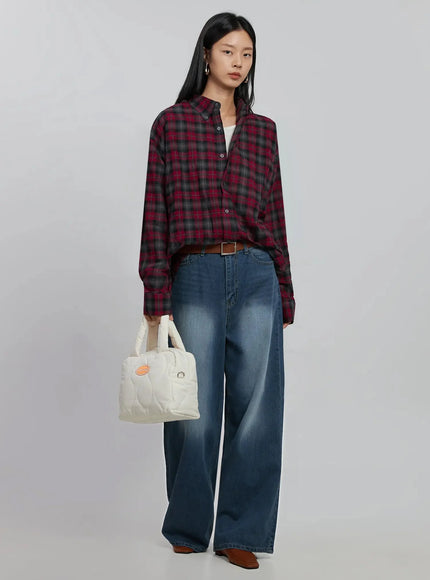 oversized-plaid-button-up-shirt-id504 / Dark pink