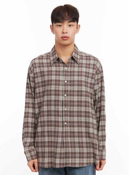 mens-oversized-checkered-collar-shirt-if517 / Dark purple