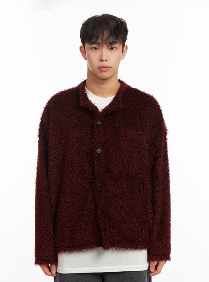 mens-fuzzy-buttoned-cardigan-id427 / Dark red