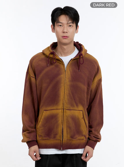 mens-vintage-washed-hoodie-jacket-ig427 / Dark red