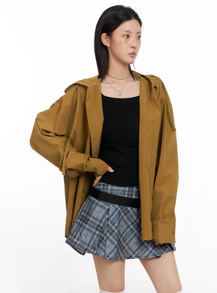 oversized-button-up-hoodie-jacket-is508 / Dark yellow