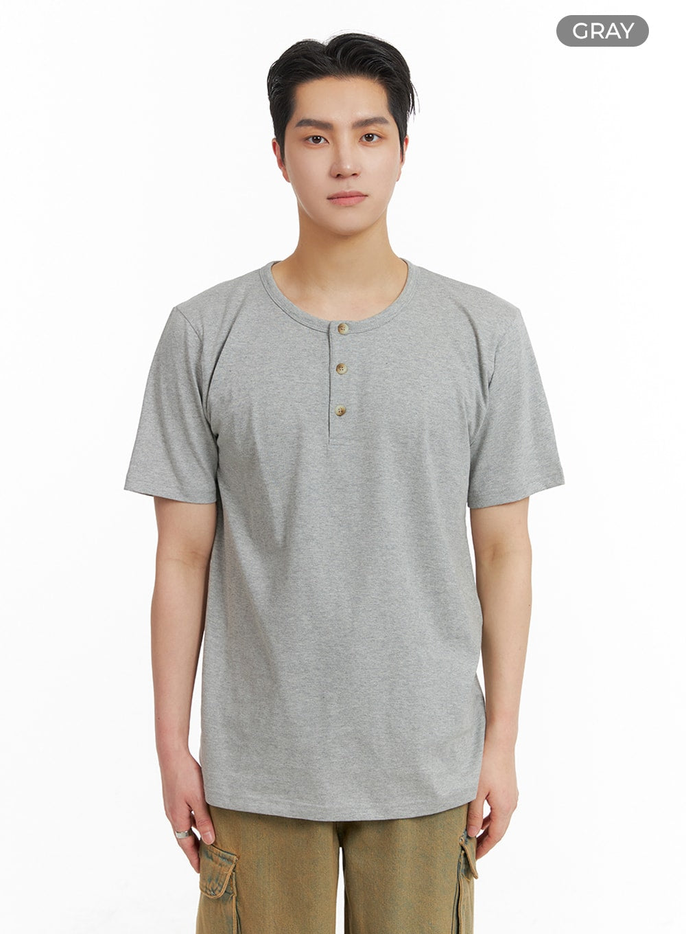 mens-quarter-button-up-cotton-t-shirt-ia401 / Gray