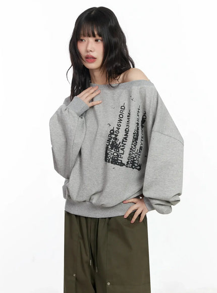 Off-Shoulder Graphic Sweatshirt F516