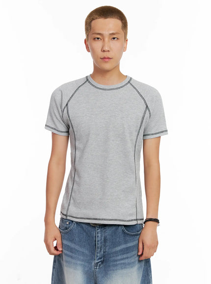 mens-waffle-knit-slim-fit-t-shirt-il518 / Gray