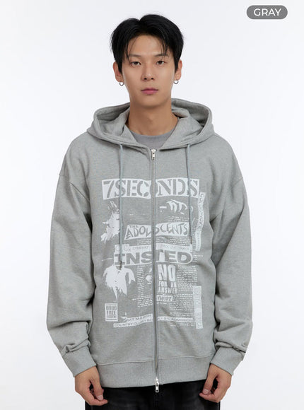 mens-graphic-print-oversized-zip-up-hoodie-io428 / Gray