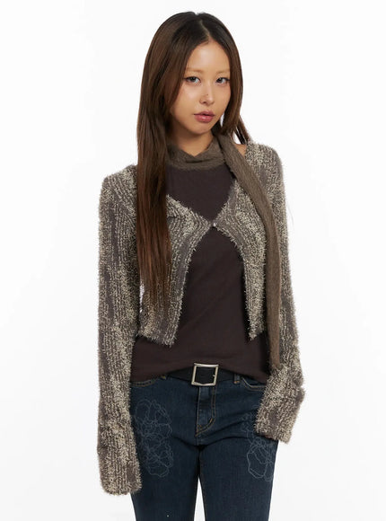 textured-pattern-knit-cardigan-in528 / Gray