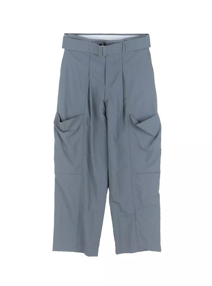 belted-wide-leg-utility-cargo-pants-ig508 / Gray