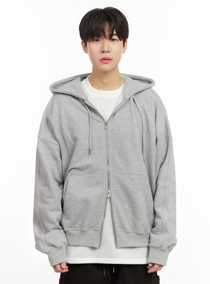 mens-double-zip-oversized-hoodie-ij517 / Gray