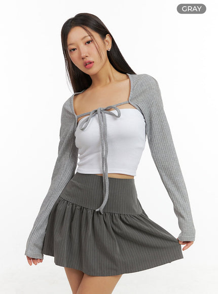 ribbed-strap-bolero-cardigan-is402 / Gray