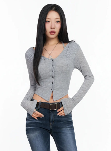 chic-wavy-ribbed-cardigan-ca513 / Gray