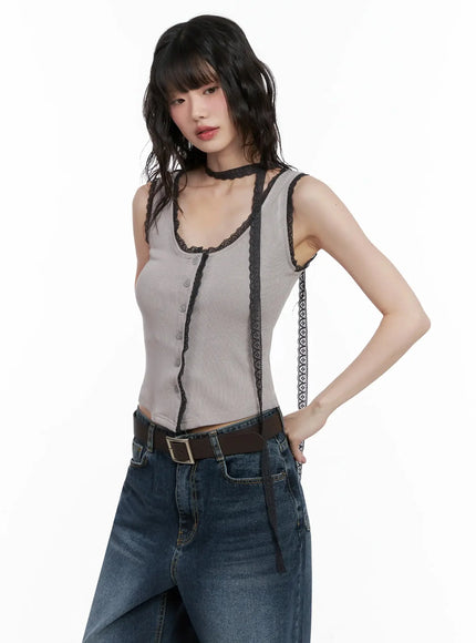Embroidered Lace Trim Tank Top IL531