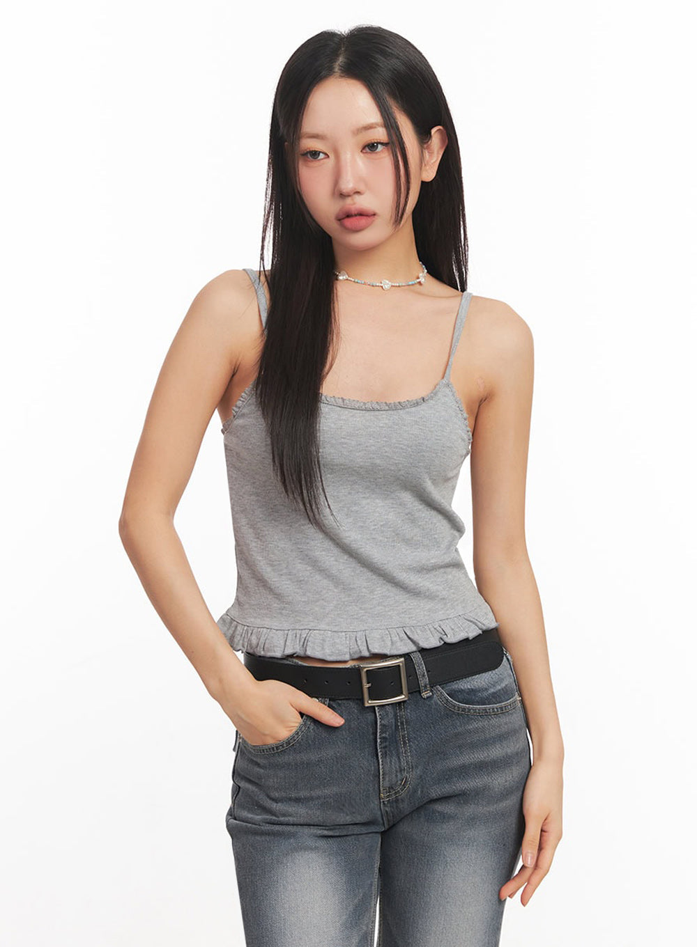 frilly-lace-cami-top-ia524 / Gray