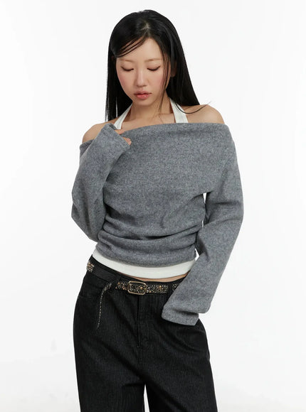 halter-layered-off-shoulder-top-id525 / Gray