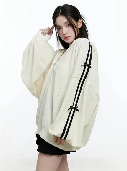 Contrast Oversized Zip-Up Hoodie IO527