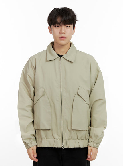 mens-oversize-zip-up-polyester-jacket-in422 / Light beige