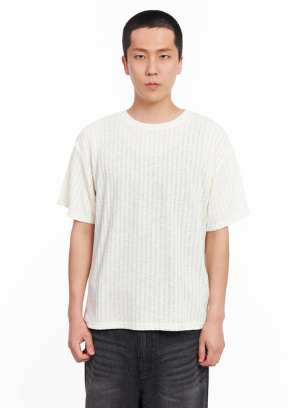 men-s-knit-ribbed-t-shirt-iu503 / Light beige