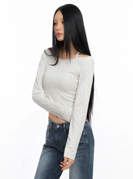 ribbed-halterneck-top-co516 / Light beige