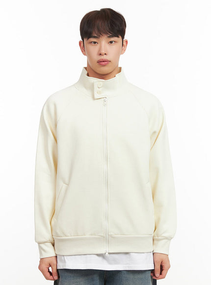 mens-button-neck-zip-up-jacket-if517 / Light beige