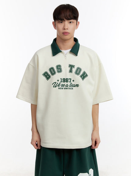 Men's Oversized Half-Zip Collared Sweatshirt IA504