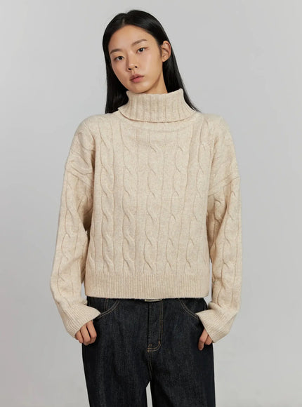 Cable Knit Turtleneck Sweater IJ502