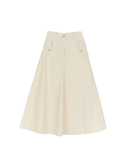 flare-cotton-maxi-skirt-iy513 / Light beige
