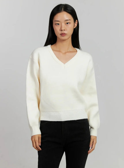 v-neck-nit-pullover-ij505 / Light beige