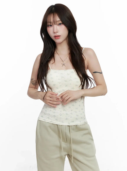 romantic-floral-padded-camisole-top-in514 / Light beige