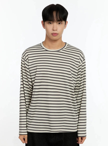 mens-striped-long-sleeve-shirt-in525 / Light beige