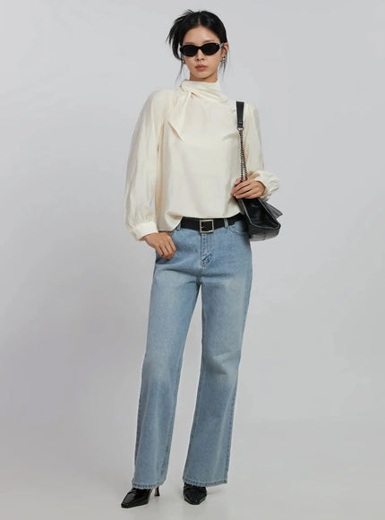 high-neck-tie-blouse-id504 / Light beige