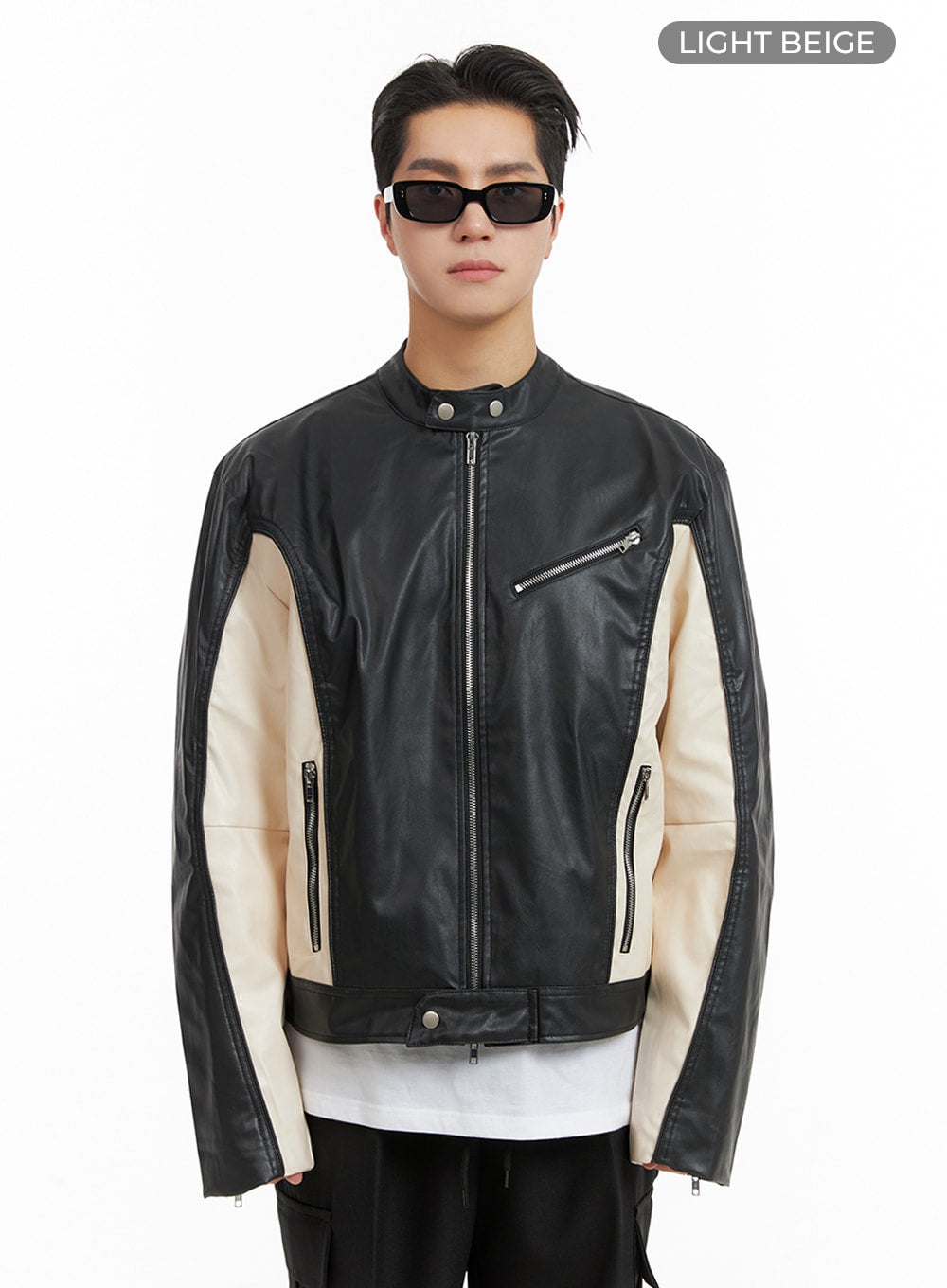 mens-leather-biker-jacket-ia401 / Light beige