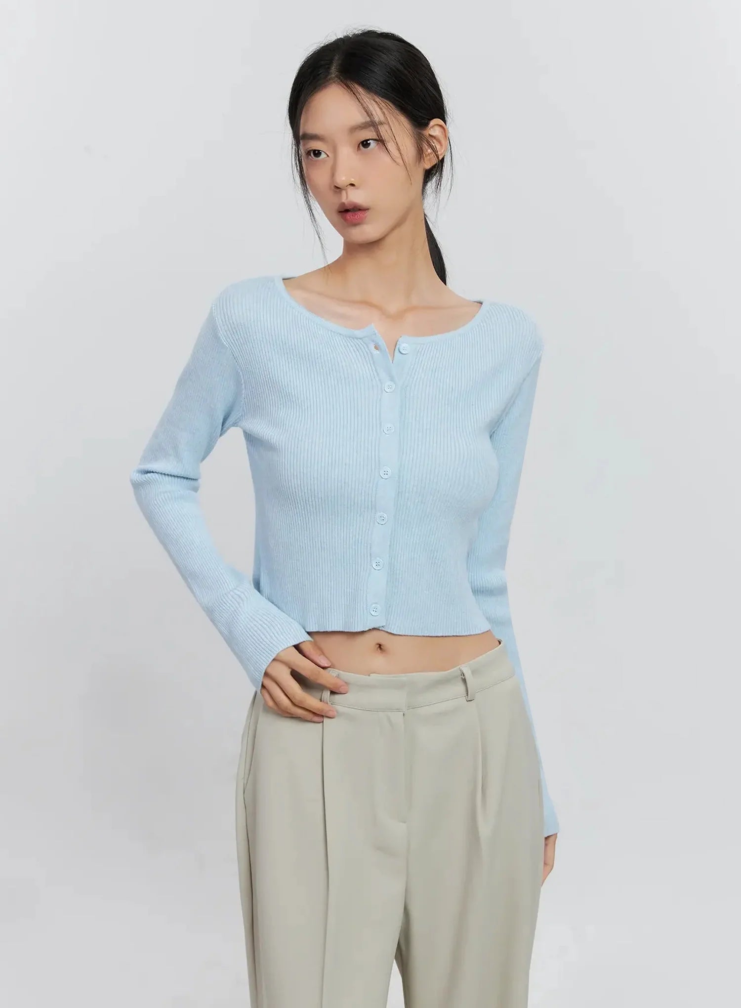Ribbed Button-Up Cardigan IS516