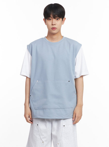 mens-loose-fit-cotton-pocketed-vest-iy522 / Light blue
