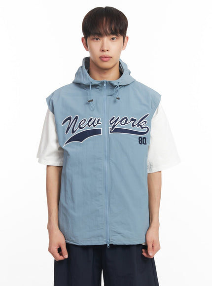 mens-new-york-graphic-hooded-vest-ia518 / Light blue