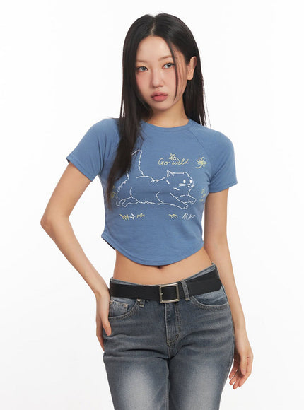 kitty-graphic-crop-top-ia524 / Light blue