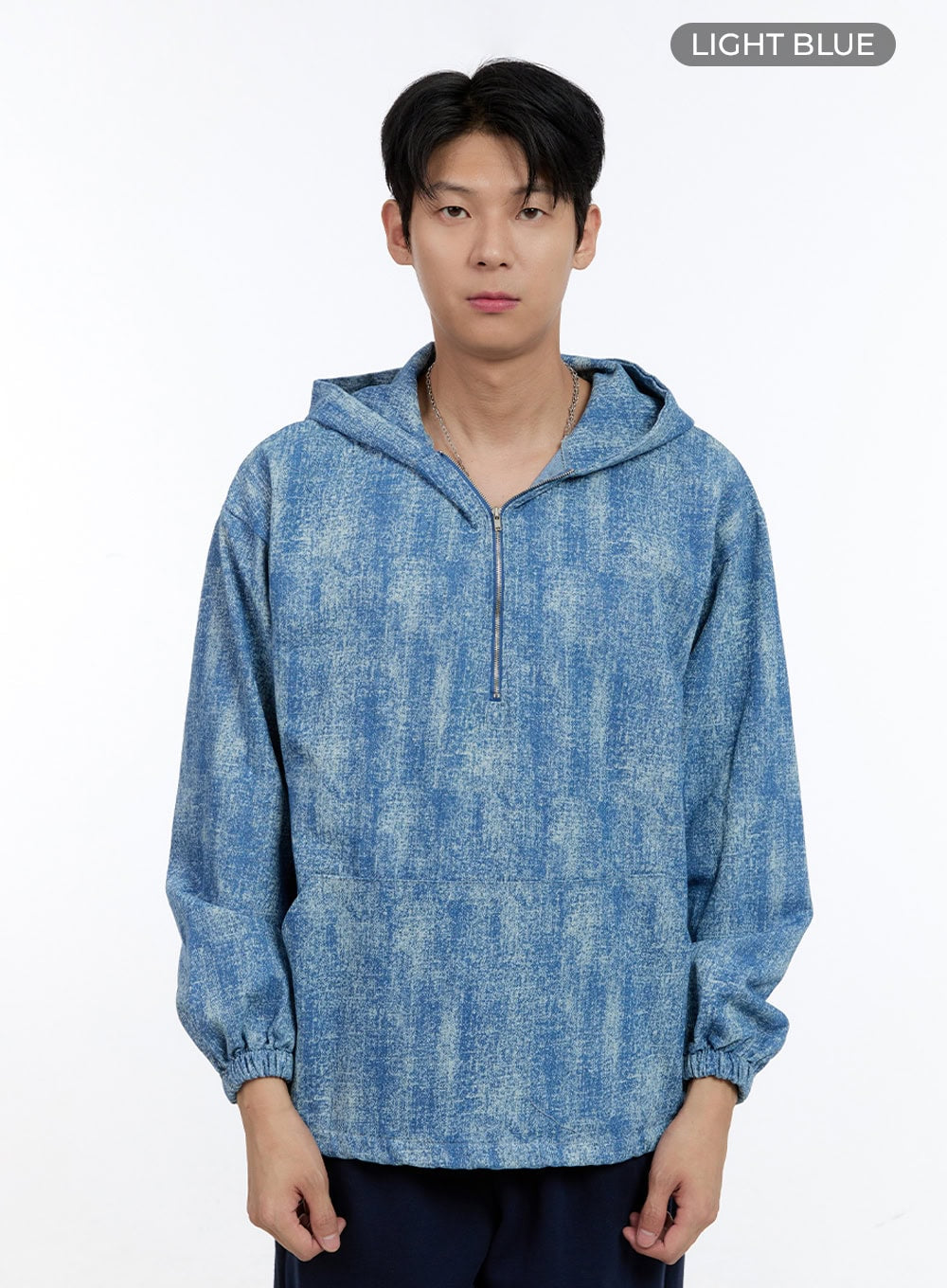 Half denim hoodie best sale