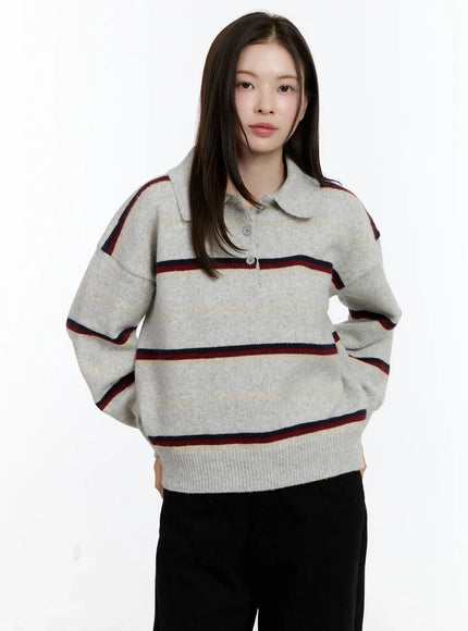 striped-collar-knit-top-id511 / Light gray