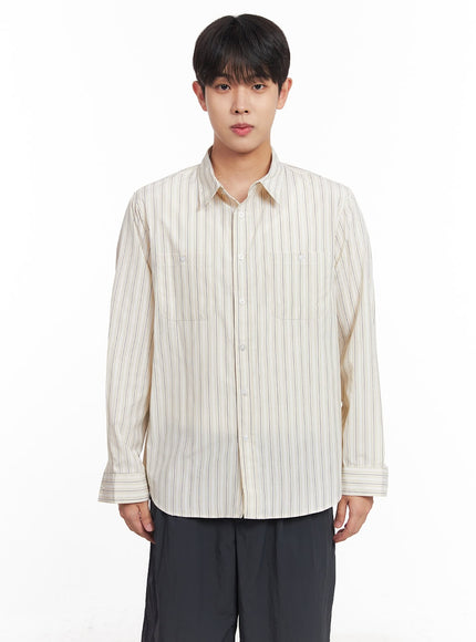 mens-striped-collared-shirt-iy522 / Light yellow