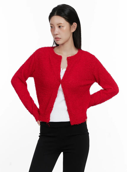 textured-knit-cardigan-is508 / Red