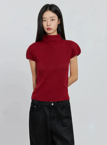 chic-high-neck-knit-top-io530 / Red