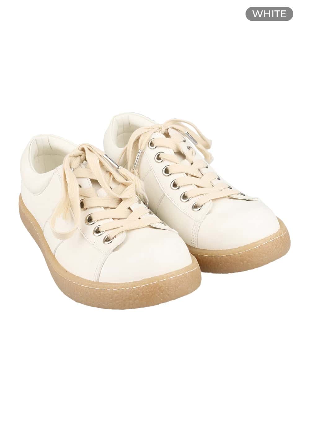 mens-faux-leather-stitched-sneakers-iy410 / White