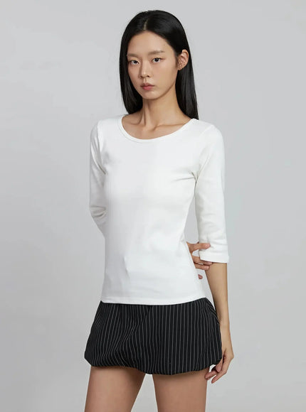 minimalist-three-quarter-sleeve-top-im520 / White