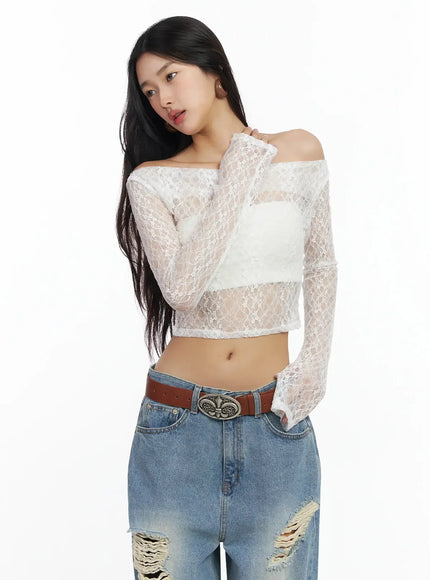 sheer-lace-off-shoulder-top-ia508 / White