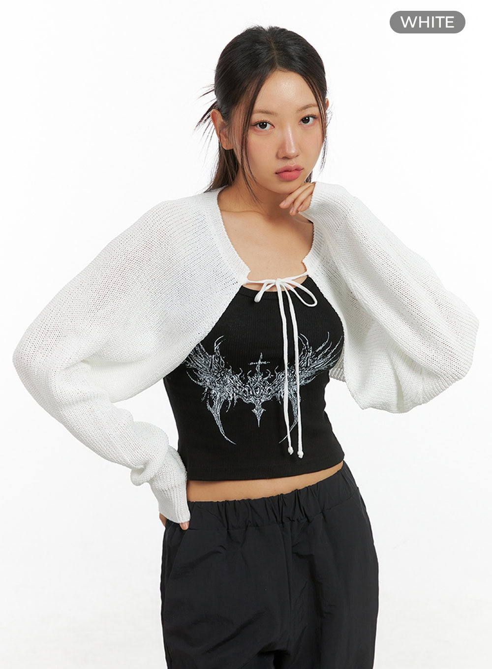 mesh-bolero-strap-cardigan-is402 / White