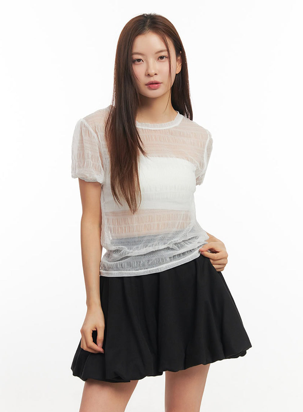 Layered Sheer Puffy Sleeve Top IM513