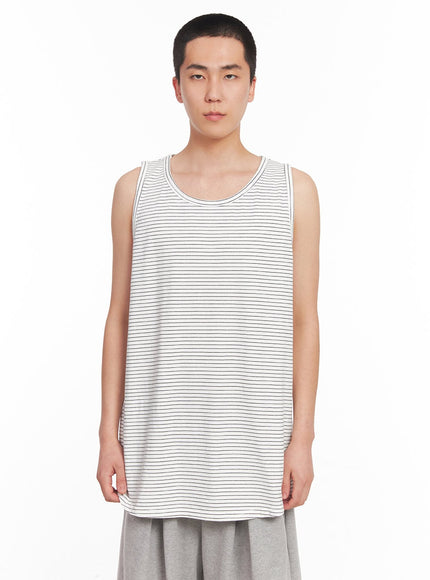 mens-striped-loose-fit-sleeveless-shirt-iy506 / White