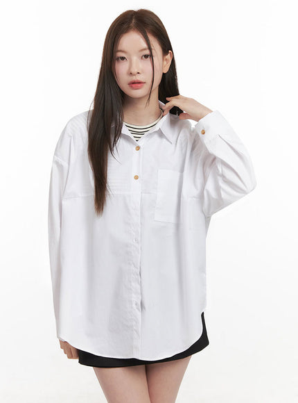 collared-loose-fit-button-down-shirt-ij527 / White