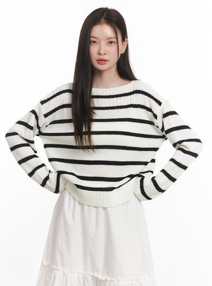 stripe-boat-neck-knit-sweater-iy509 / White